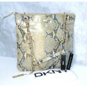 NEW DKNY Gold Python Snakeskin LEATHER HANDBAG Shoulder Crossbody Chain Purse